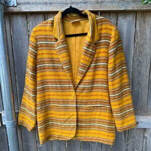 VTG blazer yellow Southwest serape JACKET aztec MIXIT 90s medium acrylic